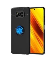 Xiaomi Poco X3 Kılıf Stantlı Yüzüklü Halkalı Manyetik Kılıf (Siyah-Mavi)
