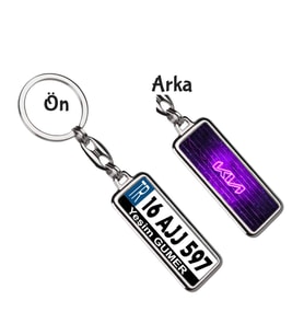 Kişiye Özel Kia Neon Mor Logo Tema Plaka Anahtarlık (Gümüş)