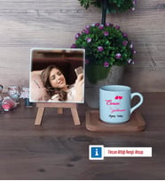 Öğretmene Hediye Fotoğraflı Dekoratif Taş, Ahşap Altlıklı Türk Kahvesi Fincanı Hediye Öğretmenler Günü Hediyesi (Model 1)