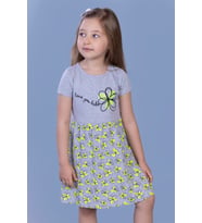 Toontoy Kız Çocuk Çiçek Desenli Yazı Nakışlı Pullu Taş İşlemeli Elbise ( Gri-Melanj)