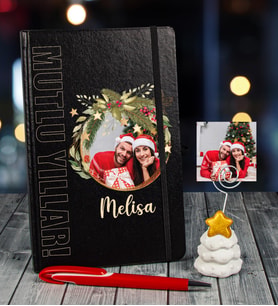 eJOYA Yeni Yıla Özel Defter Kalem Ve Fotoğraflı Çam Ağacı Notluk Hediye Seti 91098 (Siyah)