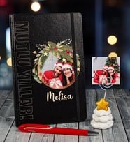 eJOYA Yeni Yıla Özel Defter Kalem Ve Fotoğraflı Çam Ağacı Notluk Hediye Seti 91098 (Siyah)