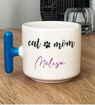 Kişiye Özel Cat Mom Hediye T Kupa Bardak Kedi Annesi -2- (Mavi)