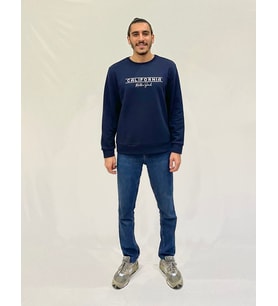 Erkek Bisiklet Yaka Rahat Kalıp 3 iplik Kalın Californıa Baskılı  Sweatshirt SPR24SW32 (Lacivert)