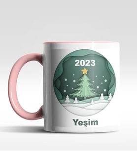 Kişiye Özel Çam Ağacı 2022 Tasarımlı Siyah Kupa (Pembe)