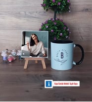 Minimal Baş Harf ve İsim Yazılı Fotoğraflı Dekoratif Taş, Kupa Bardak Beyaz Hediye (Model 11)