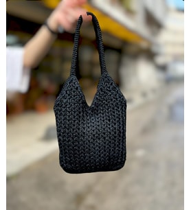 Hasır çanta, Kadın Örgü Çanta, Kadın Yazlık Omuz Çantası, Shopper Çanta, Plaj Çantası (Siyah)