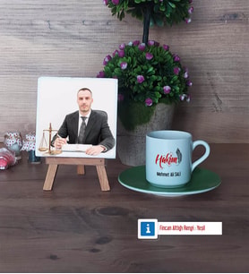 Hakim Fotoğraflı Dekoratif Taş, Ahşap Altlıklı Türk Kahvesi Fincanı Hediye (Model 9)