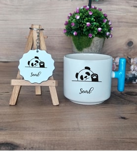 Sevimli Panda Hediye Seti Kupa Bardak T Kulplu ve Anahtarlık Arkadaşa Doğum Günü Hediyesi (Model 3)