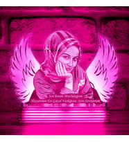 Kişiye Özel Sevgiliye Hediye, Melek Kanatlı 3D Led Lamba (Pembe)