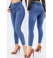 Yüksek Bel Likralı Jean Pantolon (Renk Seçenekli) (Mavi)