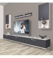 Decoraktiv Eko 270DA Mdf Krom Ayaklı Tv Ünitesi Tv Sehpası (Beyaz - Antrasit)