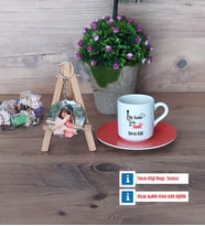 Harika Anne Türk Kahvesi Fincanı Ahşap Altlıklı ve Fotoğraflı Ahşap Anahtarlık Hediye (Model 8)
