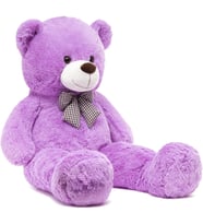 Yüksek Kalite Papyonlu Sevimli Peluş Şaşkın Ayı 80 cm - Premium Kumaş (Lila)