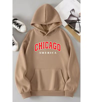Unisex Chiago Baskılı Sweatshirt (Bej)