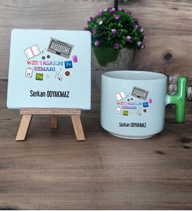 Web Tasarım Uzmanı Hediye Seti Kupa Bardak T Kulplu ve Dekoratif Taş Web Tasarım Uzmanına Hediye (Model 8)