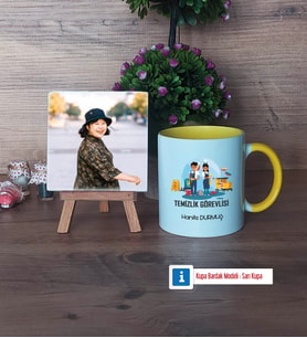 Temizlik Görevlisi Fotoğraflı Dekoratif Taş, Kupa Bardak Beyaz Hediye (Model 7)