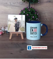 Dayıya Hediye Fotoğraflı Dekoratif Taş, Kupa Bardak Beyaz Hediye (Model 3)
