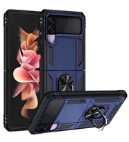 Samsung Galaxy Z Flip 3 Kılıf Yüzüklü Zırh Tank Vega (Mavi)