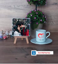 Sevgiliye Hediye Fotoğraflı Dekoratif Taş, Ahşap Altlıklı Türk Kahvesi Fincanı Hediye (Model 2)