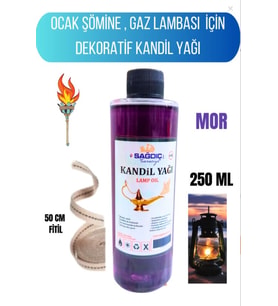 Sağdıç Saraciye Kandil Yağı Kokusuz Dumansız Iç Mekan Kandil Sıvısı 250 Ml+50cm Fitil kendallr0y (Mor)