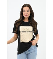 Kadın Gold Taş Baskılı T-shirt 1730-24 (Siyah)