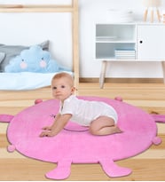 Bebek Oyun Halısı 120 cm Ponponlu ve Ayaklı (%100 Yerli) (Pembe)