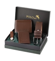 Polo Air Kemer Cüzdan Kartlık Anahtarlık Hediyelik Kombin HM-12 (Kahverengi)