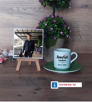 Anestezi Teknikeri Fotoğraflı Dekoratif Taş, Ahşap Altlıklı Türk Kahvesi Fincanı Hediye (Model 9)