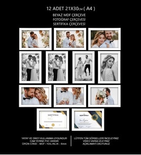 12 Adet 21x30 Çerçeve - Mdf Çerçeve - Fotoğraf Çerçevesi - A4 Sertifika Çerçevesi (Beyaz)