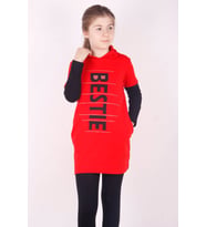 Toontoy Kız Çocuk Bestie Baskılı Kapşonlu Elbise (Kırmızı)