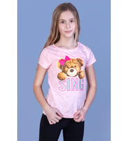 Toontoy Kız Çocuk Ayıcıklı Sıng Baskılı Tişört (Pembe Melanj)