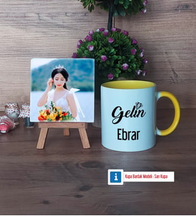 Gelin Fotoğraflı Dekoratif Taş, Kupa Bardak Beyaz Hediye (Model 7)