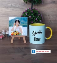 Gelin Fotoğraflı Dekoratif Taş, Kupa Bardak Beyaz Hediye (Model 7)
