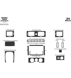 Meriç® Skoda Fabia Ön Torpido Kaplama Maun 24 Parça 1999-2006 (Karbon)