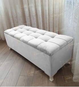 Yeni Model Lüks Çizgi Kapitoneli Sandıklı Puf Bench (Beyaz)
