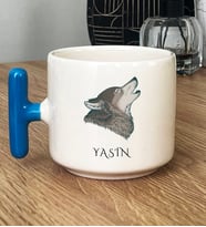 Kişiye Özel Kurt Baskılı Hediye T Kupa Bardak Babaya Kardeşe Hediye (Mavi)