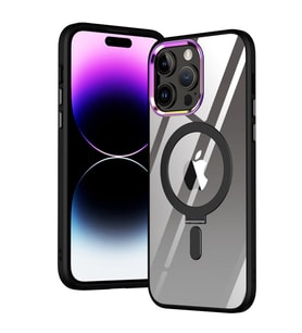 Apple iPhone 13 PRO MAX Kılıf Standlı Magsafe Manyetik Kablosuz Şarj Uyumlu Renkli Şeffaf Kapak (Siyah)