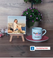 Psikolojik Danışman Fotoğraflı Dekoratif Taş, Ahşap Altlıklı Türk Kahvesi Fincanı Hediye Psikolojik Danışmana Hediye (Model 6)