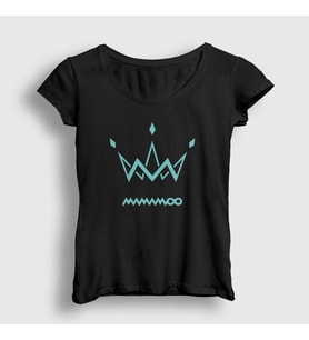 Presmono Kadın Beyaz Logo V2 K-Pop Mamamoo T-Shirt 273927tt (Siyah)