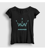 Presmono Kadın Beyaz Logo V2 K-Pop Mamamoo T-Shirt 273927tt (Siyah)
