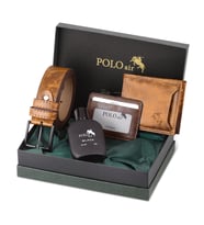 Polo Air Kutulu Erkek Parfüm Kemer Cüzdan Kartlık Seti PM-08 (Taba)
