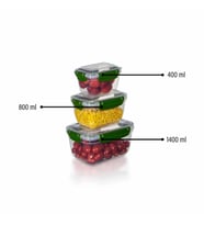 3'lü Master Dikdörtgen Saklama Kabı (400 ml - 800 ml - 1400 ml) (Yeşil)