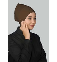 Hazır Pratik Geçmeli Uzun Boru Tesettür Bonesi (Koyu Vizon)
