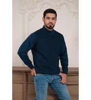 Woolen World Balıkçı Yaka Desenli Yünlü Erkek Triko Kazak (Lacivert)