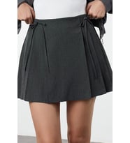 Modern Tarz Astarsız Dokuma Mini Boy Plise ve Kurdele Detaylı Mini Boy Dokuma Etek (36)