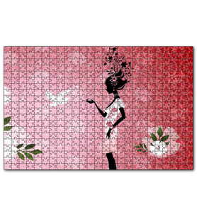 Cakapuzzle Beyaz Elbiseli Kadın ve Güvercin  Puzzle Yapboz MDF (Ahşap) (500 Parça)