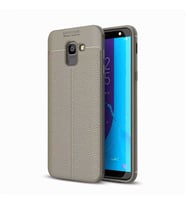 Samsung Galaxy J6 Kılıf Deri Tarzı Niss Silikon Case (Gri)