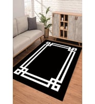 Dijital Kaymaz Taban Yıkanabilir Renkli Salon Halısı Mutfak Halısı Yolluk ND-SD-673 (Siyah)