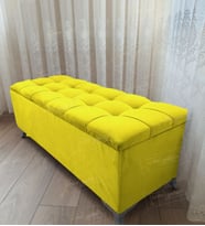 Çizgi Kapitoneli Sandıklı Puf 100 cm Gümüş Ayak (Sarı)